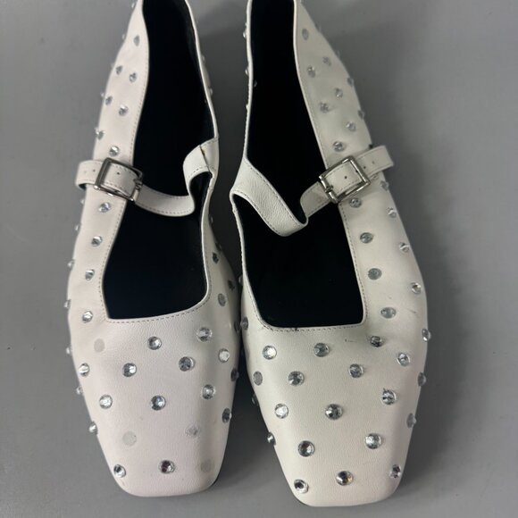 Tony Bianco White Sparkle Rhinestone Square-Toe Buffy Flats, Size 8.5 - Picture 5 of 16
